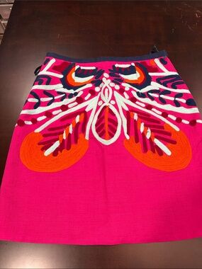 Bright Pink Embroidered Mini Skirt with Multicolor Motif